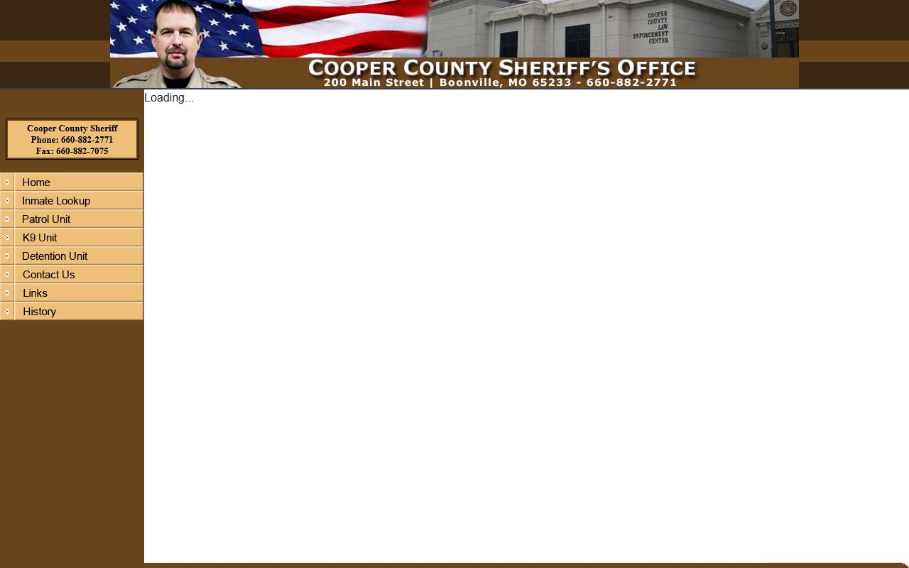 Cooper County inmate lookup frame for jail roster search
