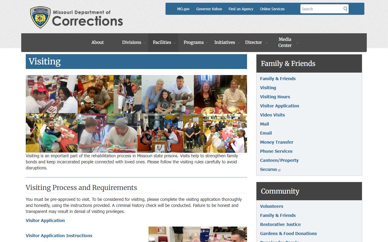 Missouri DOC visiting rules for Boonville Correctional Center inmates